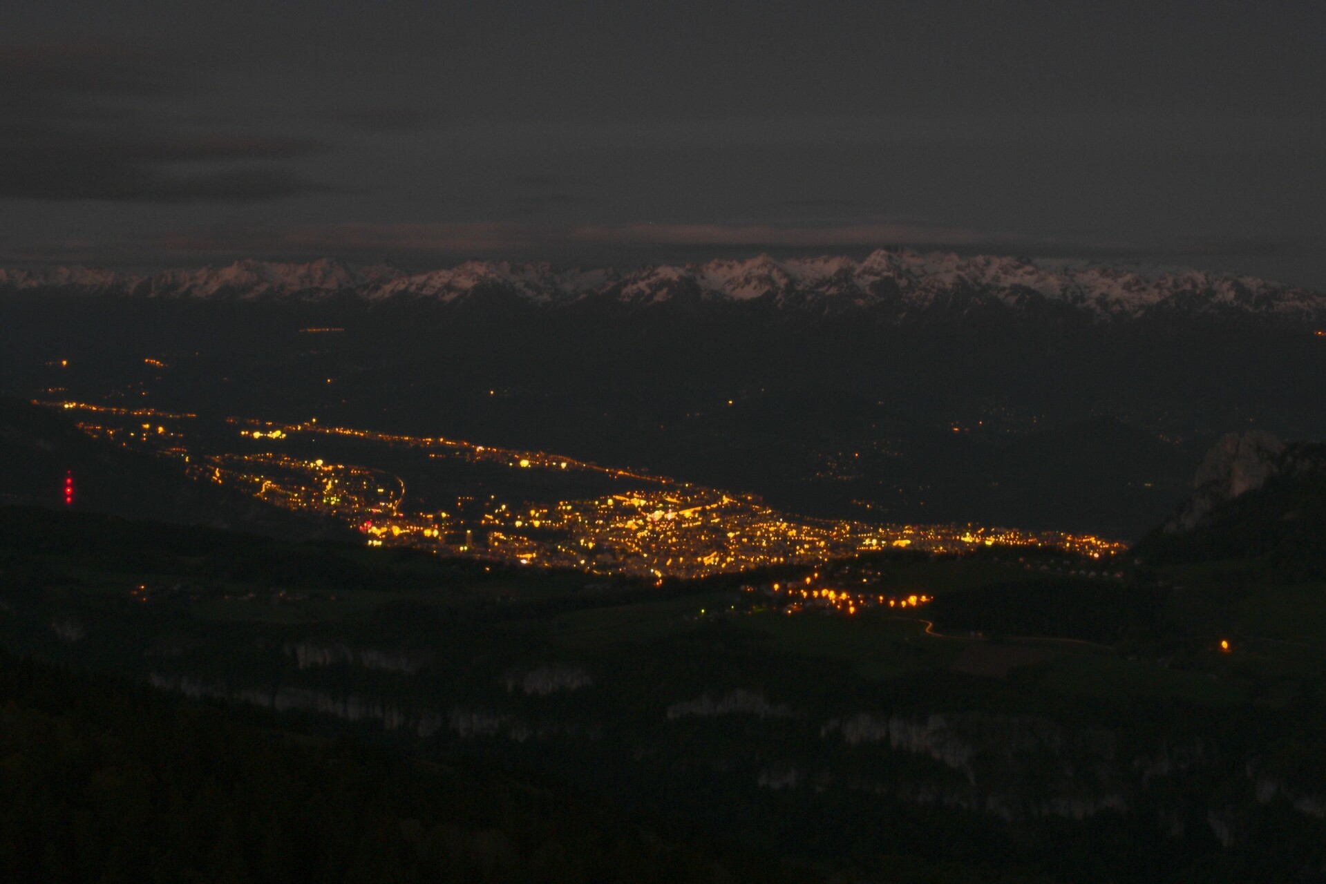Grenoble at night from the Vercors