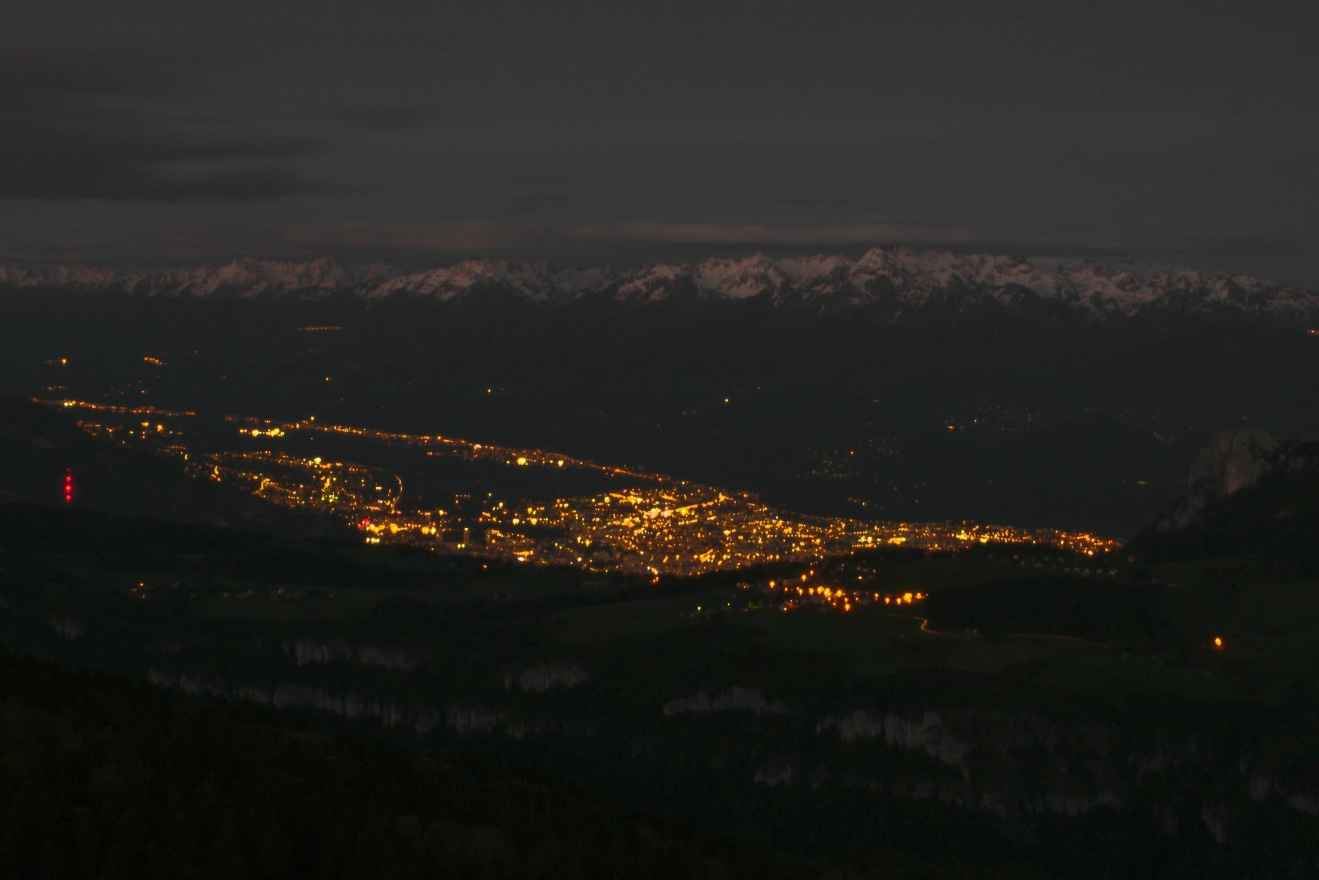 Grenoble at night from the Vercors