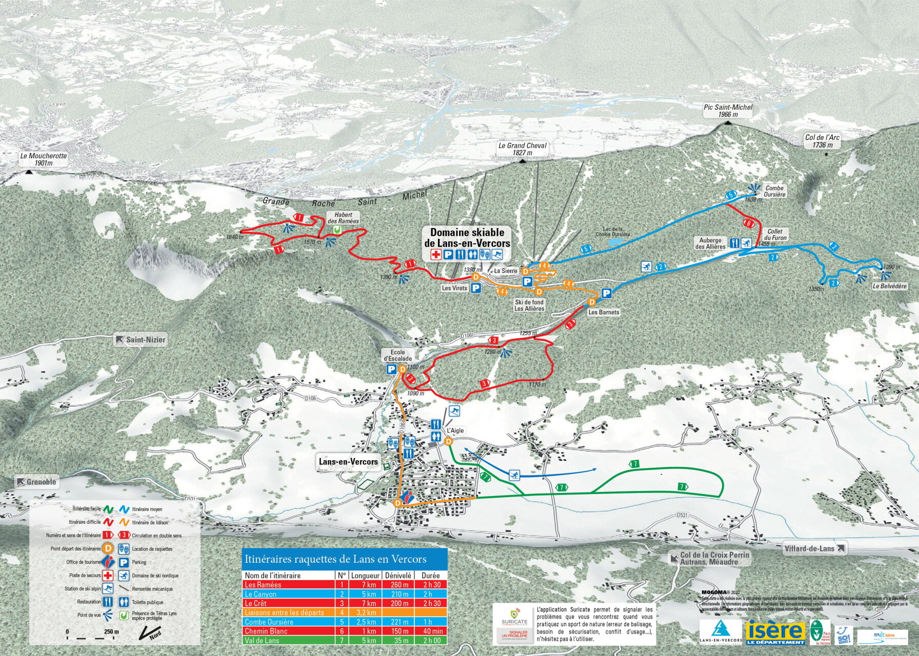 Lans-en-Vercors snowshoe map