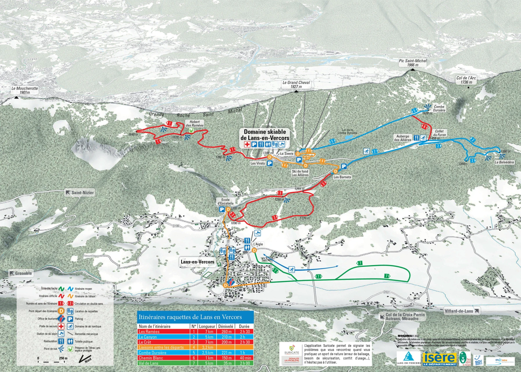 Lans-en-Vercors snowshoe map